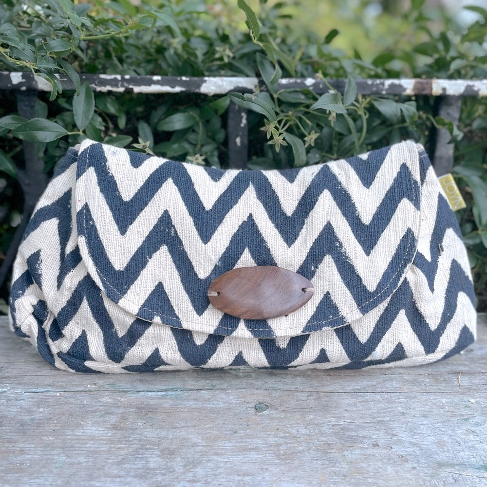 JOYN Clutch Bag Herringbone Chevron Cotton Canvas